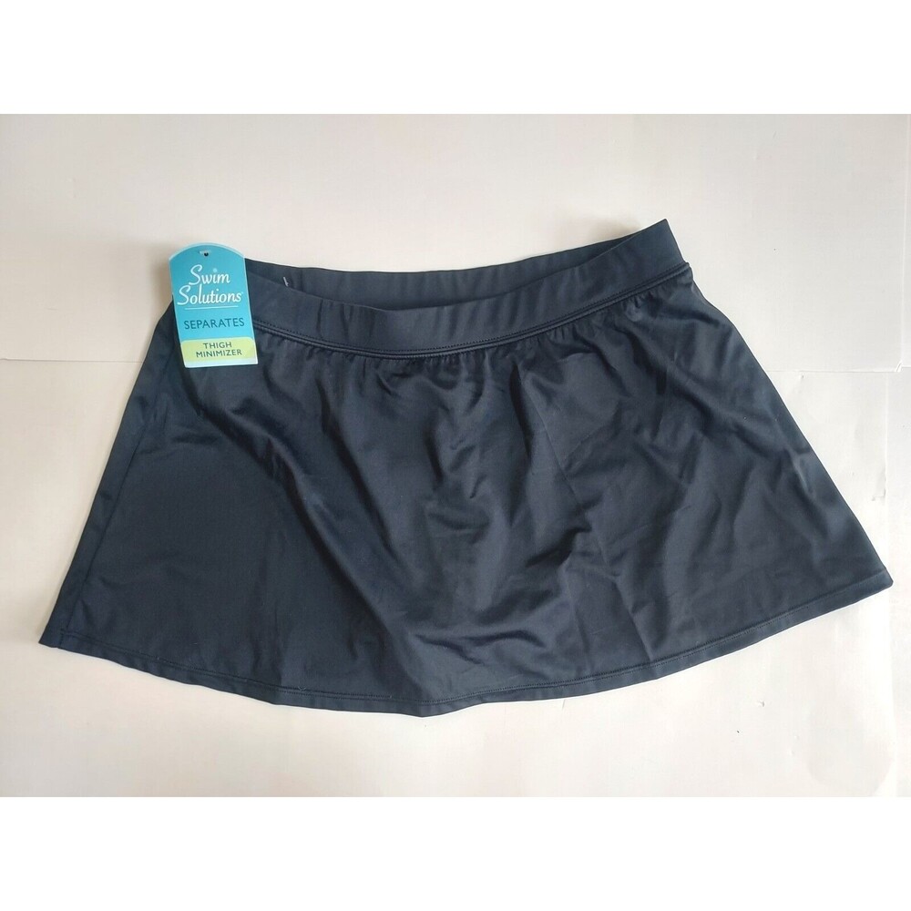 NWT Solid Black Swim Solutions Thigh Minimizer Swim Skirt Womens Size 12